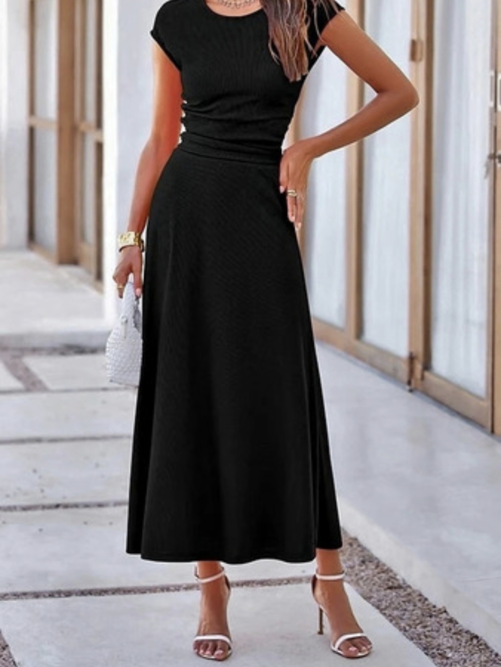 PRETTYGARDEN Women's Matching 2 Piece Ribbed Knit Skirt Set Black Ribbed Knit